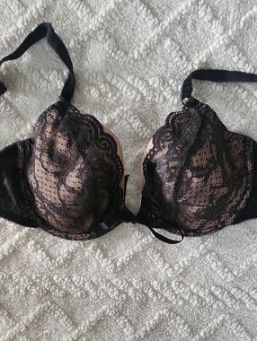 Lace Overlay Push-Up Bra - Black and Nude - Victoria Secret